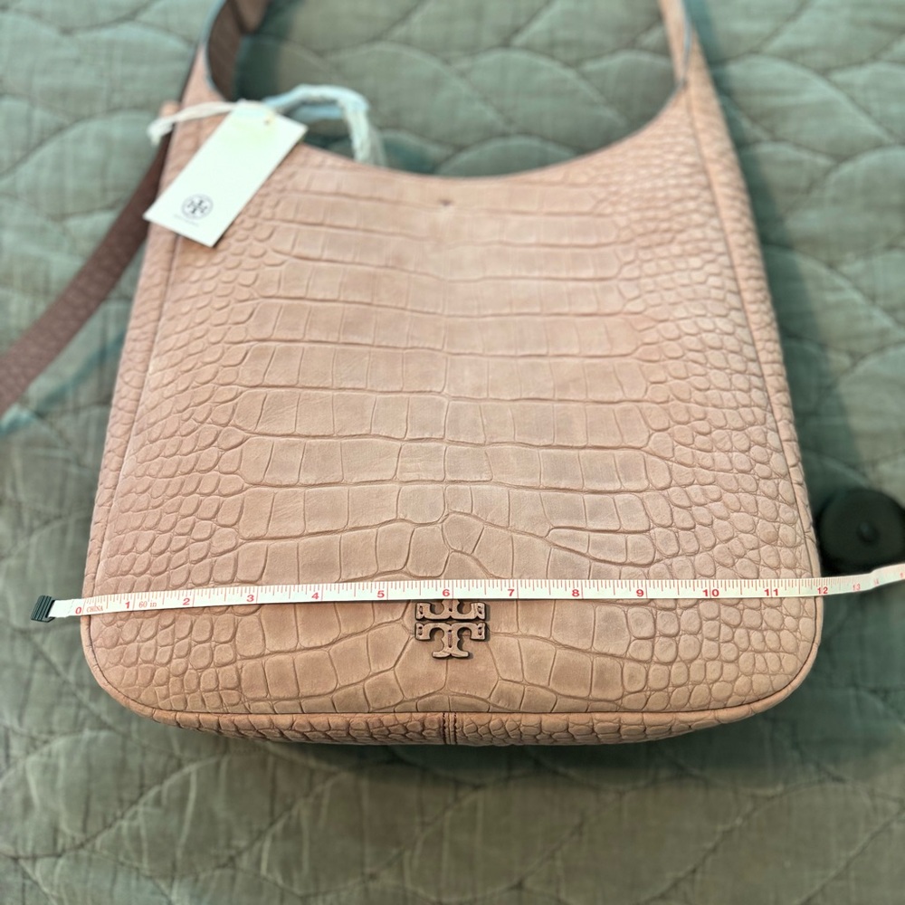 NEW Tory Burch Thea Embossed Suede Slouchy Shoulder Bag - Soft Mauve - Picture 8 of 9